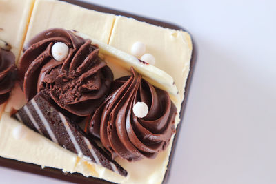 High angle view of cake in plate