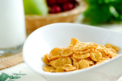 Close-up of breakfast served on table