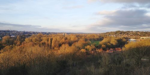 Scenic view of landscape against sky during autumn