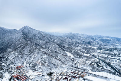 Scenic view of snowcapped mountains against sky