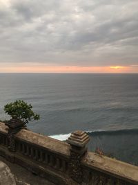 High angle view of sea against cloudy sky