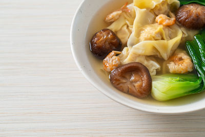 High angle view of food in bowl on table