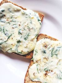 High angle view of bread in plate