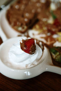 Close-up of dessert in plate on table