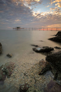 Scenic view of sea against cloudy sky