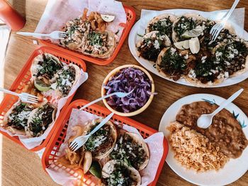 High angle view of food on table