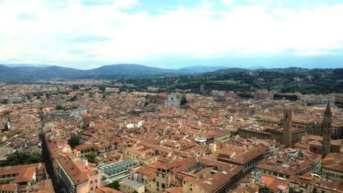 High angle shot of townscape against sky