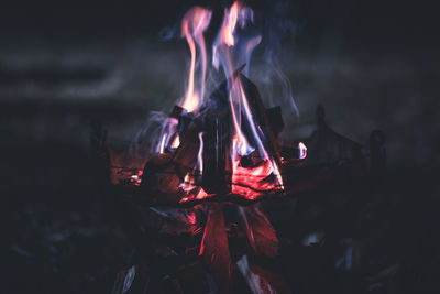Close-up of fire pit at night