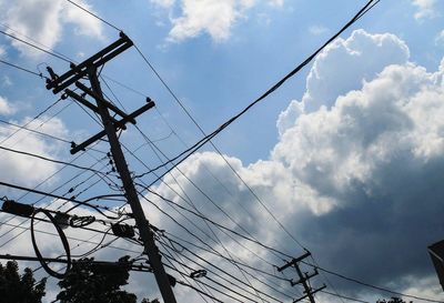 Low angle view of electricity pylon against sky