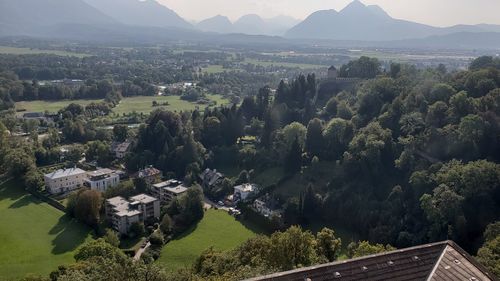 High angle view of buildings in city