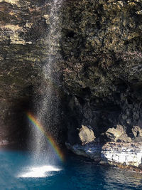 Scenic view of waterfall against sky
