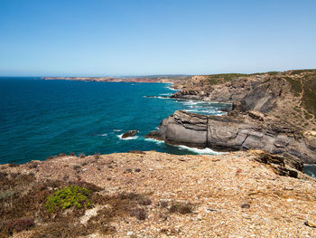 Scenic view of sea against clear sky