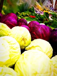 Close-up of multi colored vegetables for sale in market