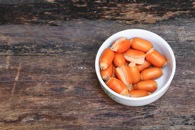 High angle view of vegetables in bowl on table