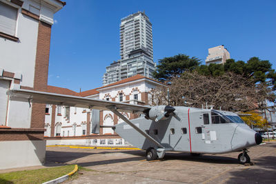 Low angle view of airplane against sky