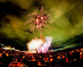 Firework display at night