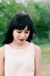 Close-up portrait of beautiful young woman