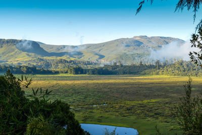 Scenic lake against a mountain background at mount kenya national park