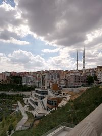 High angle view of buildings in city