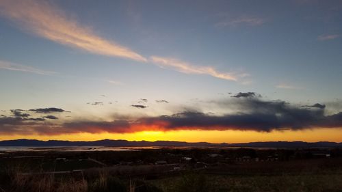 Scenic view of landscape against sky at sunset