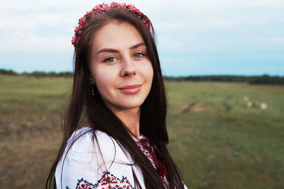 Beautiful caucasian woman in a folk costume person