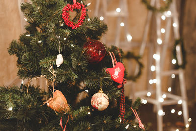 Close-up of christmas decoration hanging on tree