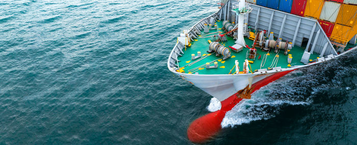 High angle view of ship in sea