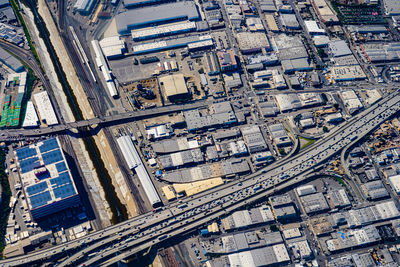 High angle view of buildings in city