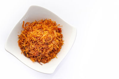 High angle view of rice in plate