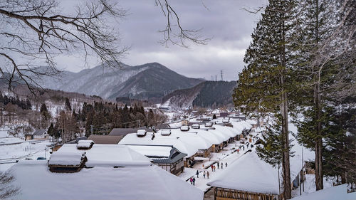 Landscape of snow covered ouchijuku village 