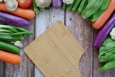 High angle view of chopped vegetables on cutting board