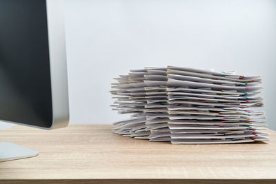 Stack of books on table