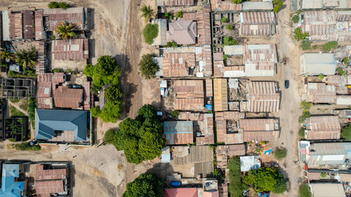 High angle view of plants in front of building