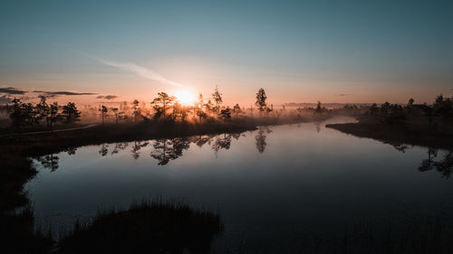 Scenic view of lake against sky during sunset