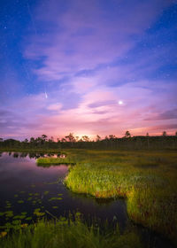 Scenic view of field against sky at night