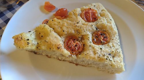 High angle view of breakfast served on table