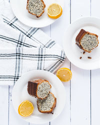 High angle view of breakfast served on table