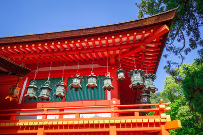 Low angle view of red building against blue sky