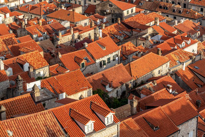 High angle view of buildings in city