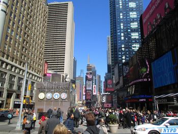 People walking on city street