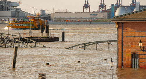 Elbe flood and storm surge at the st. pauli fish market