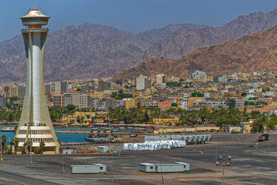 High angle view of buildings in city