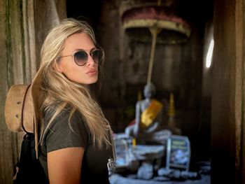 Young woman wearing sunglasses