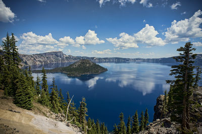 Panoramic view of lake against cloudy sky