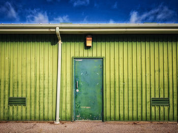 Closed door of blue sky