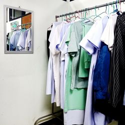 Clothes drying on rack