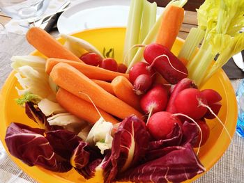 High angle view of vegetables in basket