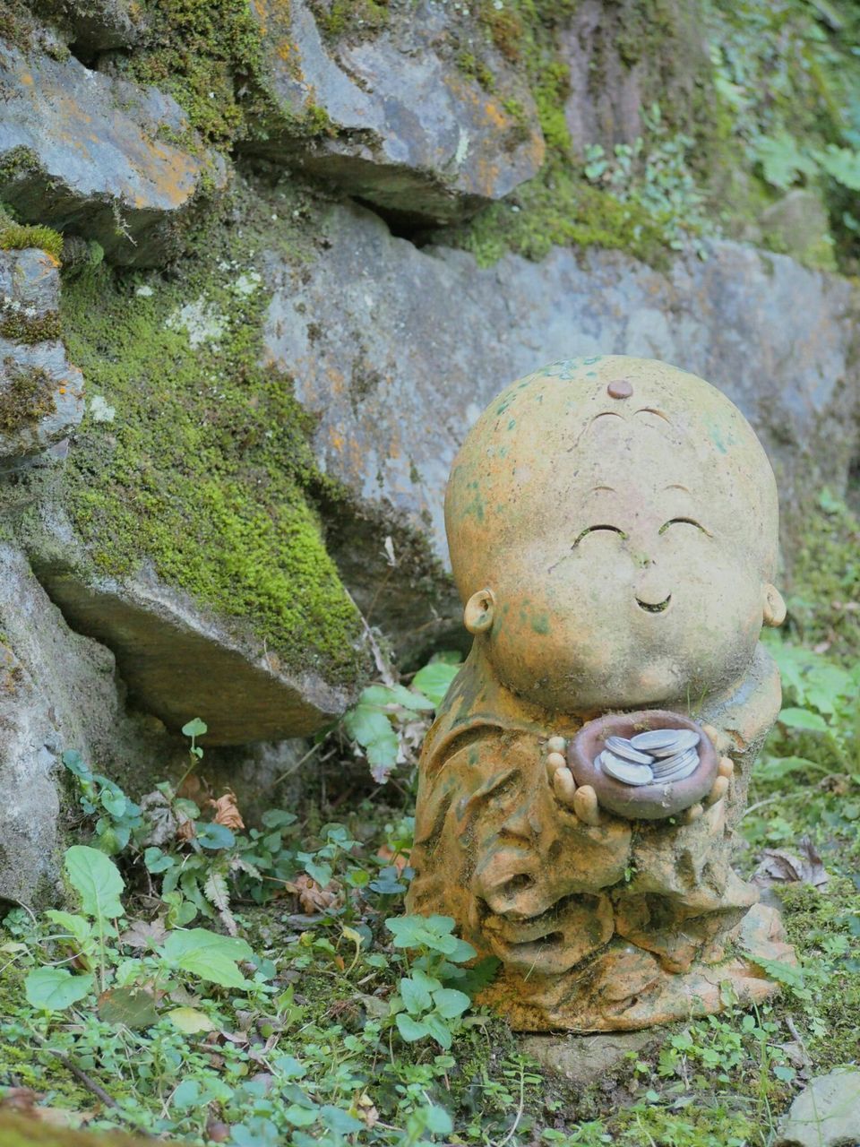 old, rock - object, plant, growth, close-up, day, outdoors, nature, abandoned, no people, moss, weathered, stone, damaged, stone - object, green color, rock, high angle view, grass, field