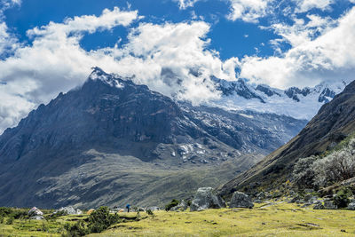 Scenic view of mountains against sky during winter