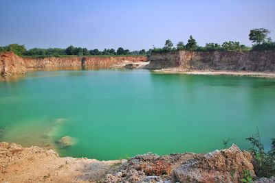 Scenic view of lake against blue sky